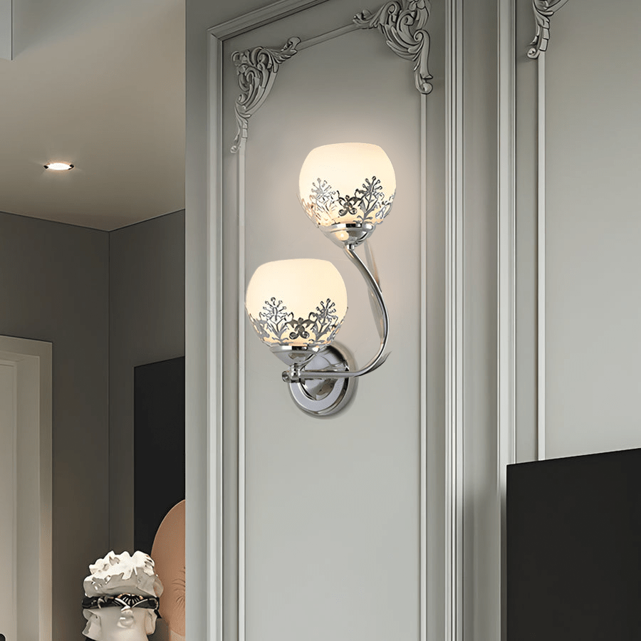 Glass Flower 2-Light Wall Sconce — Metal and Glass, E27, Hardwired, Gold or Silver