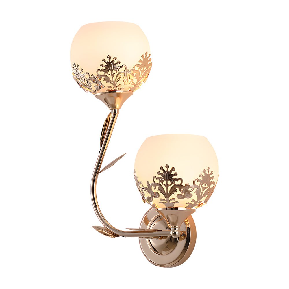 Glass Flower 2-Light Wall Sconce — Metal and Glass, E27, Hardwired, Gold or Silver