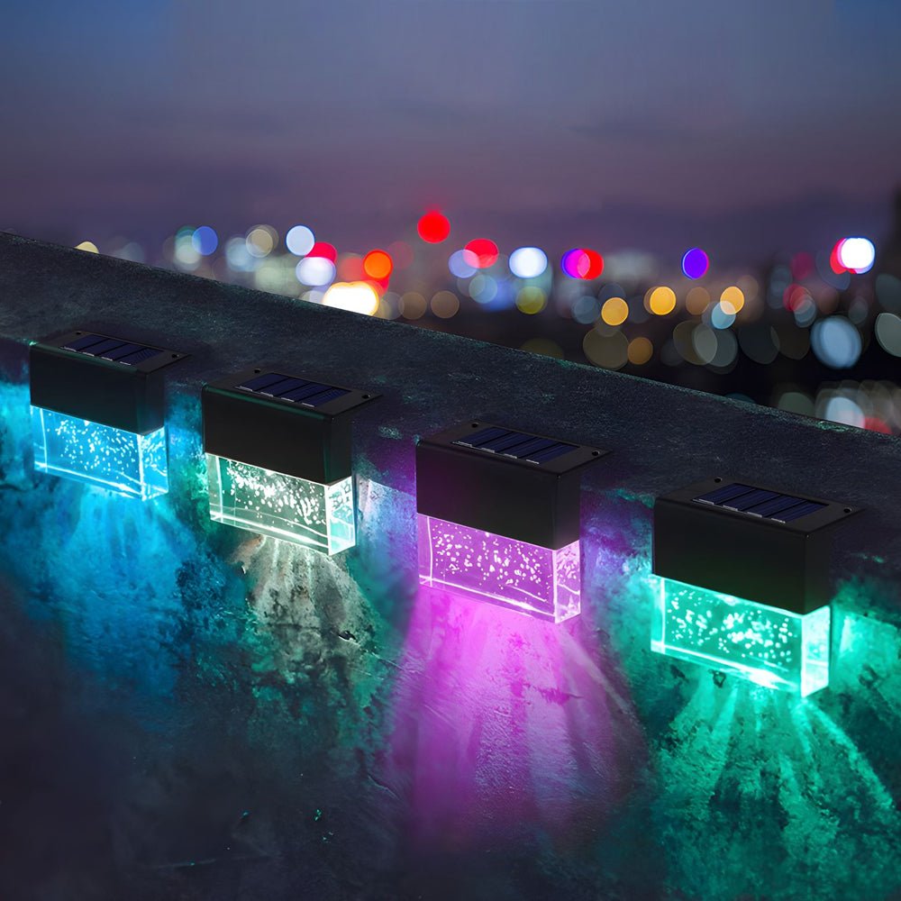 2 pack rgb led solar sunset fence lights outdoor acrylic bubble step deck lighting