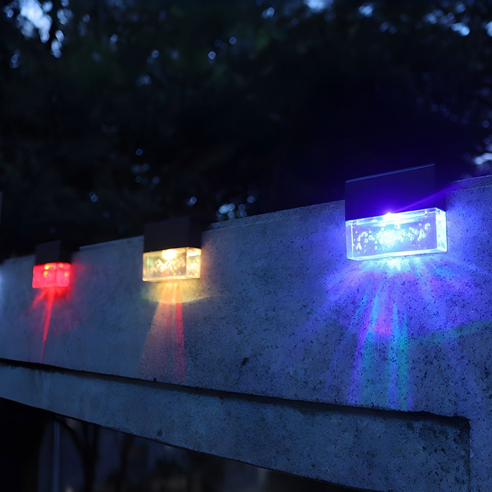 2 pack rgb led solar sunset fence lights outdoor acrylic bubble step deck lighting