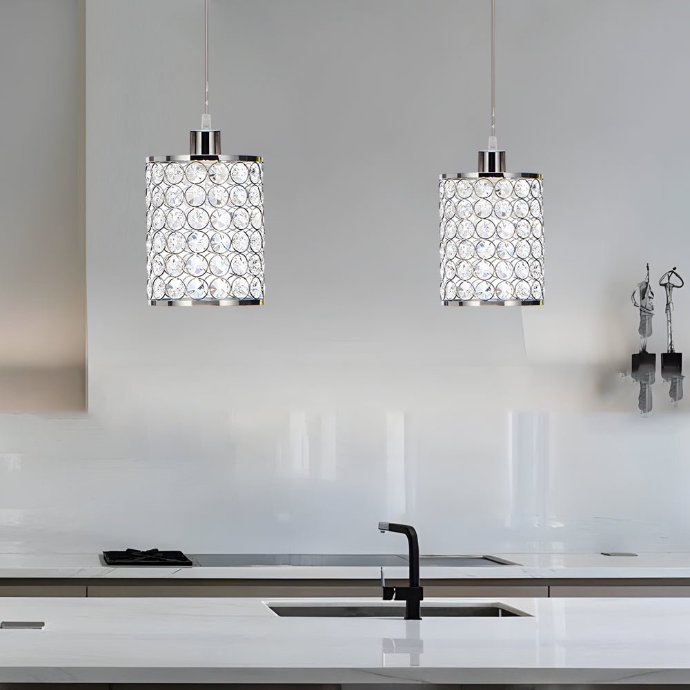 Minimalist Cylinder Crystal Mini Pendant Shades, Set of 2 — Black / Chrome, 4.7" × 7.9", Hardwired