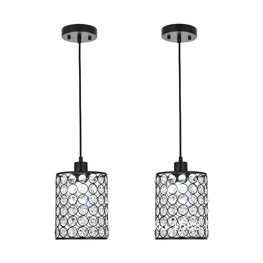 Minimalist Cylinder Crystal Mini Pendant Shades, Set of 2 — Black / Chrome, 4.7" × 7.9", Hardwired