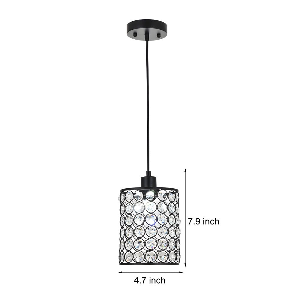 Minimalist Cylinder Crystal Mini Pendant Shades, Set of 2 — Black / Chrome, 4.7" × 7.9", Hardwired