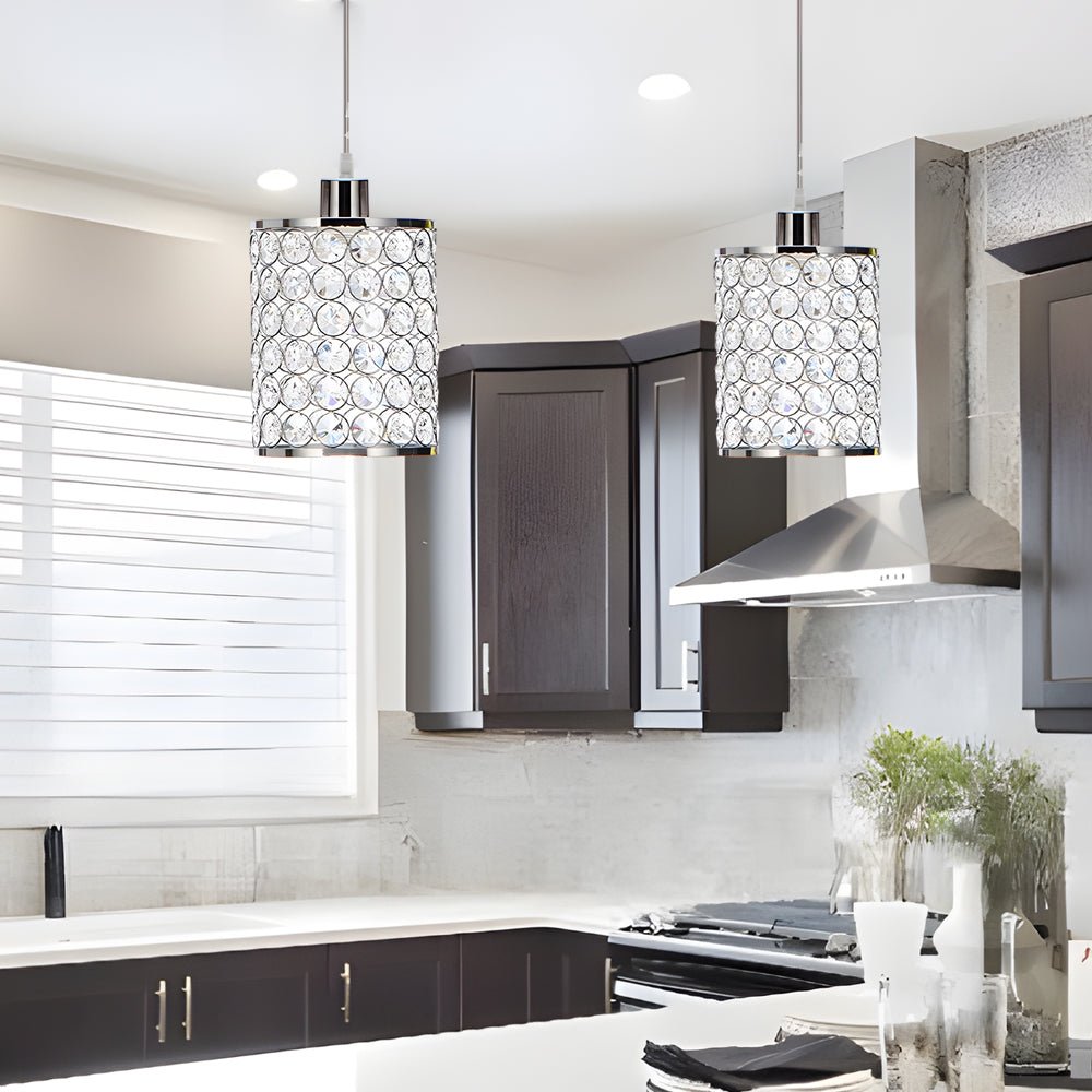 Minimalist Cylinder Crystal Mini Pendant Shades, Set of 2 — Black / Chrome, 4.7" × 7.9", Hardwired