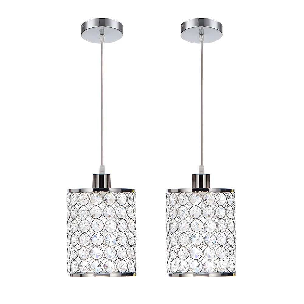 Minimalist Cylinder Crystal Mini Pendant Shades, Set of 2 — Black / Chrome, 4.7" × 7.9", Hardwired