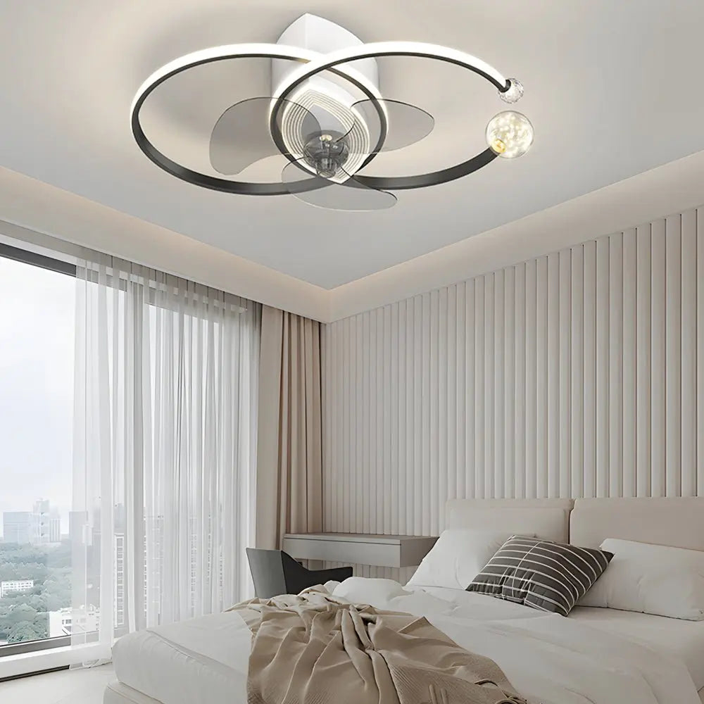 Modern Bedroom Ceiling Fan and Light with 2 Rings and Simple Luxury 3-Step Dimming Luxe