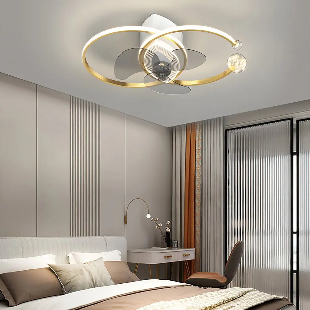 Modern Bedroom Ceiling Fan and Light with 2 Rings and Simple Luxury 3-Step Dimming Luxe