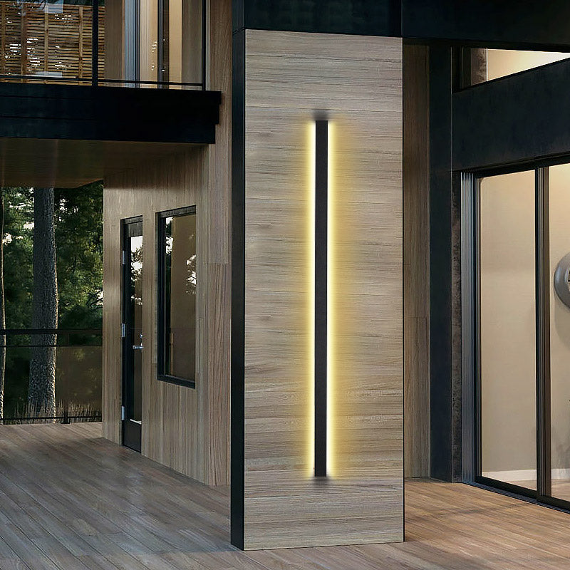 Modern Waterproof Dimmable Outdoor Wall Lights - Black Long Linear Metal Design