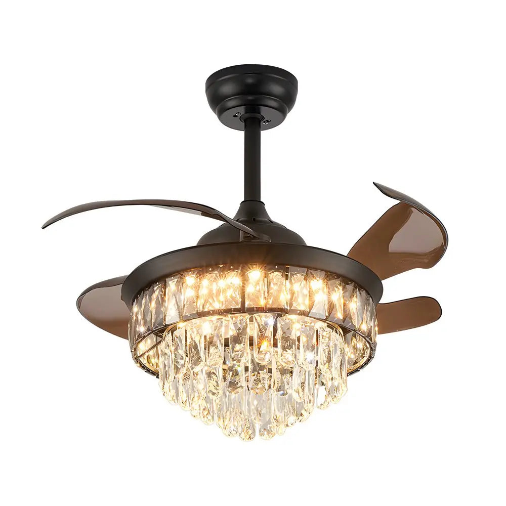 20-Inch Black Crystal Ceiling Fan with Retractable Blades and LED Lights Luxe