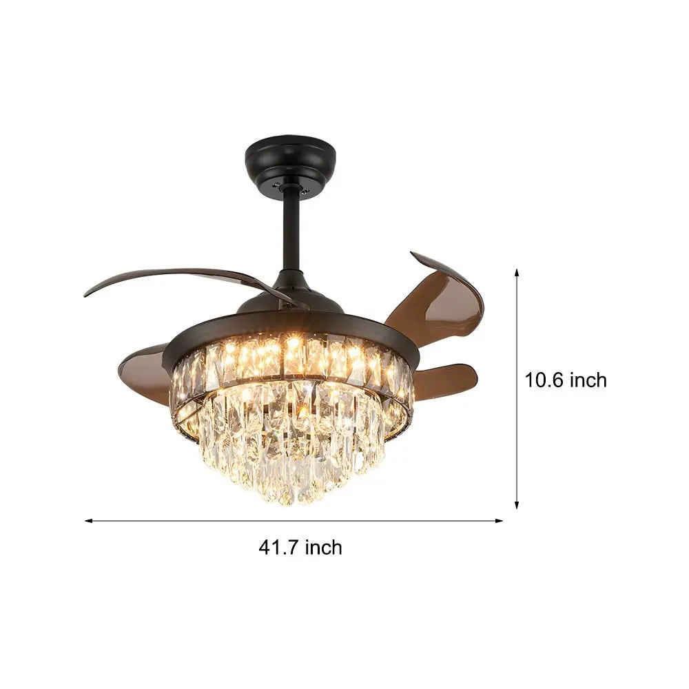 20-Inch Black Crystal Ceiling Fan with Retractable Blades and LED Lights Luxe