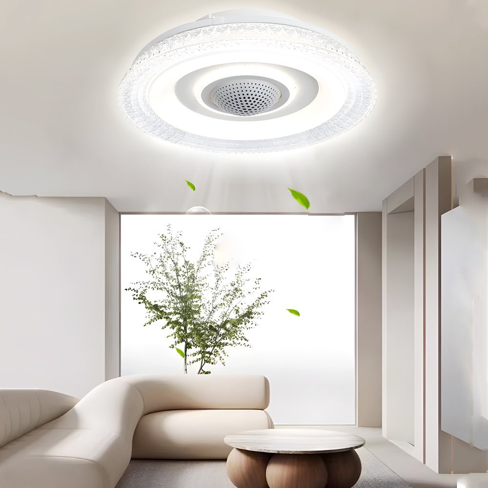20 inch wide bladeless smart ceiling fan with 6 speeds remote control and dimmable led lighting
