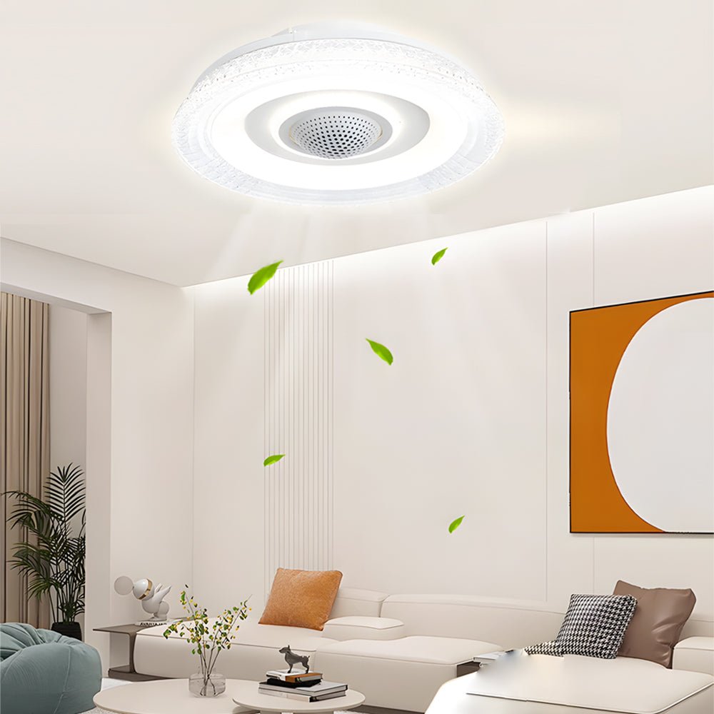 20 inch wide bladeless smart ceiling fan with 6 speeds remote control and dimmable led lighting