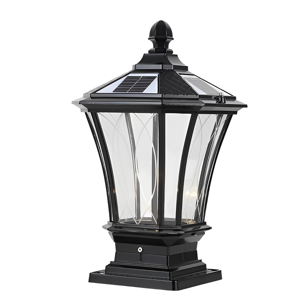 Retro Vintage Outdoor Post Light — Die-Cast Aluminum and Glass, Solar / Hardwired, IP65, 9"×17"