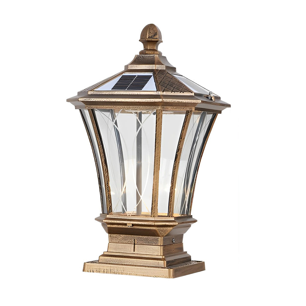 Retro Vintage Outdoor Post Light — Die-Cast Aluminum and Glass, Solar / Hardwired, IP65, 9"×17"