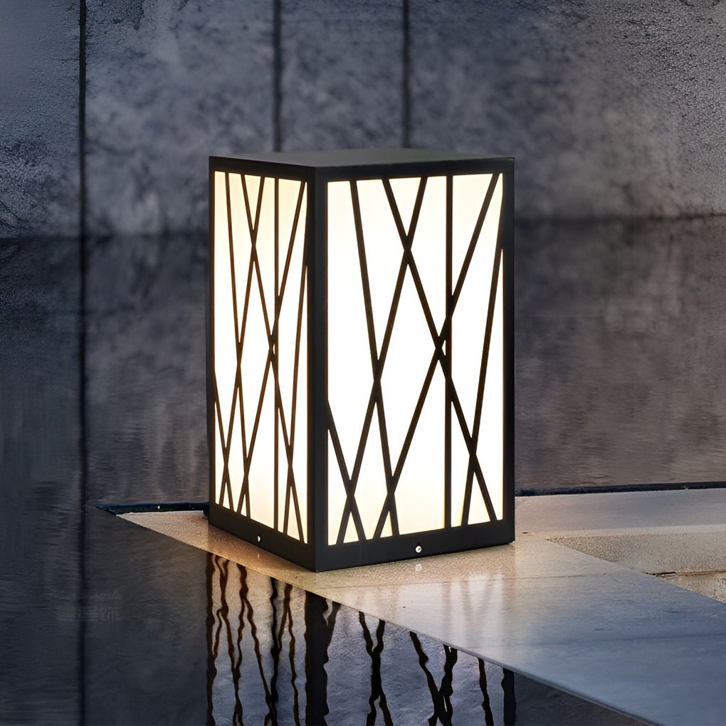 20w square solar led bollard lights featuring linear pattern lampshades