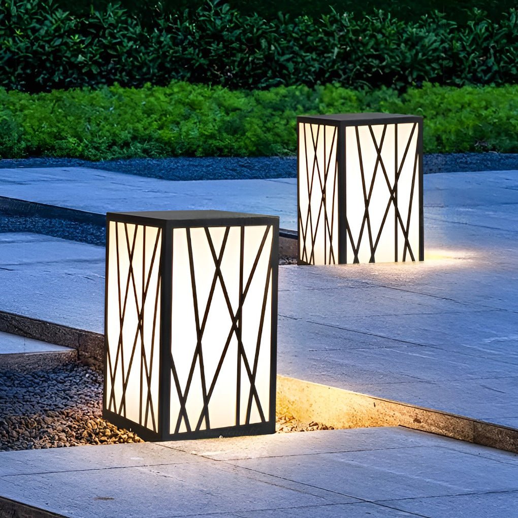 20w square solar led bollard lights featuring linear pattern lampshades