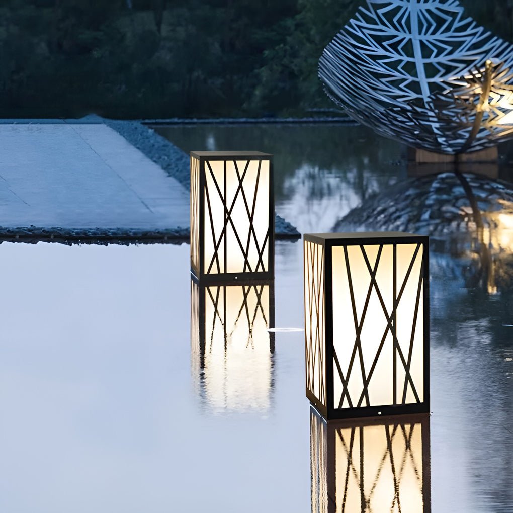 20w square solar led bollard lights featuring linear pattern lampshades