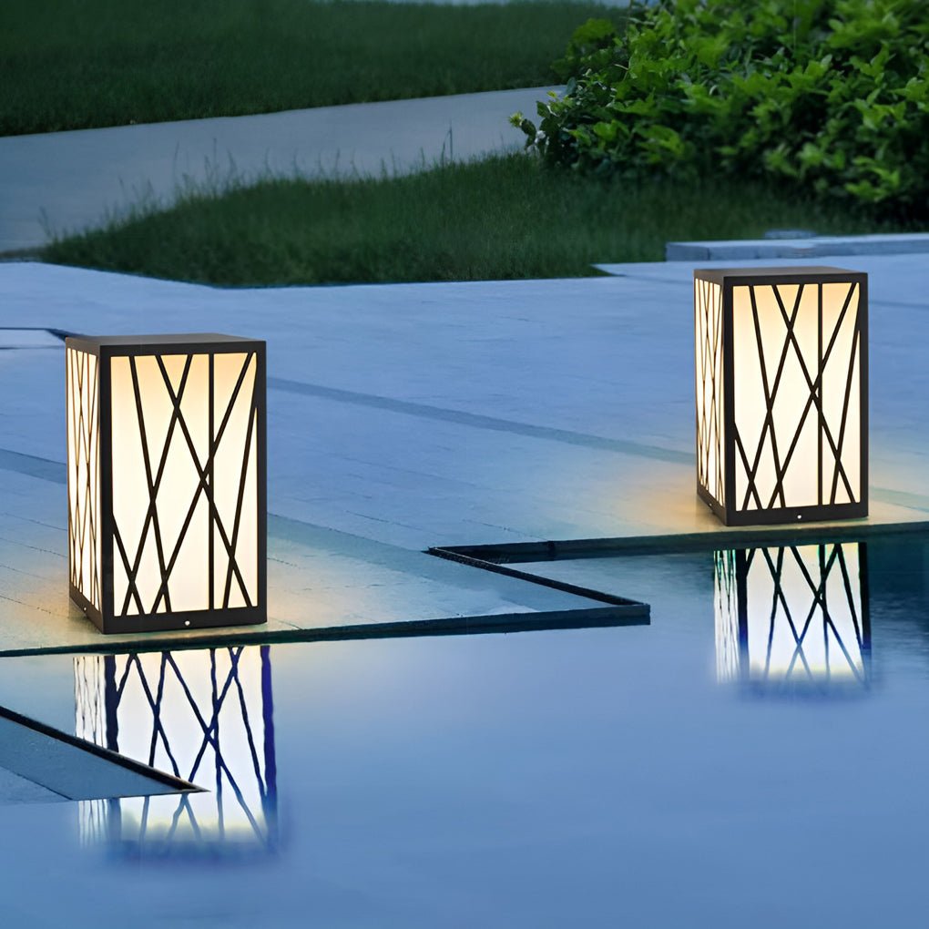 20w square solar led bollard lights featuring linear pattern lampshades