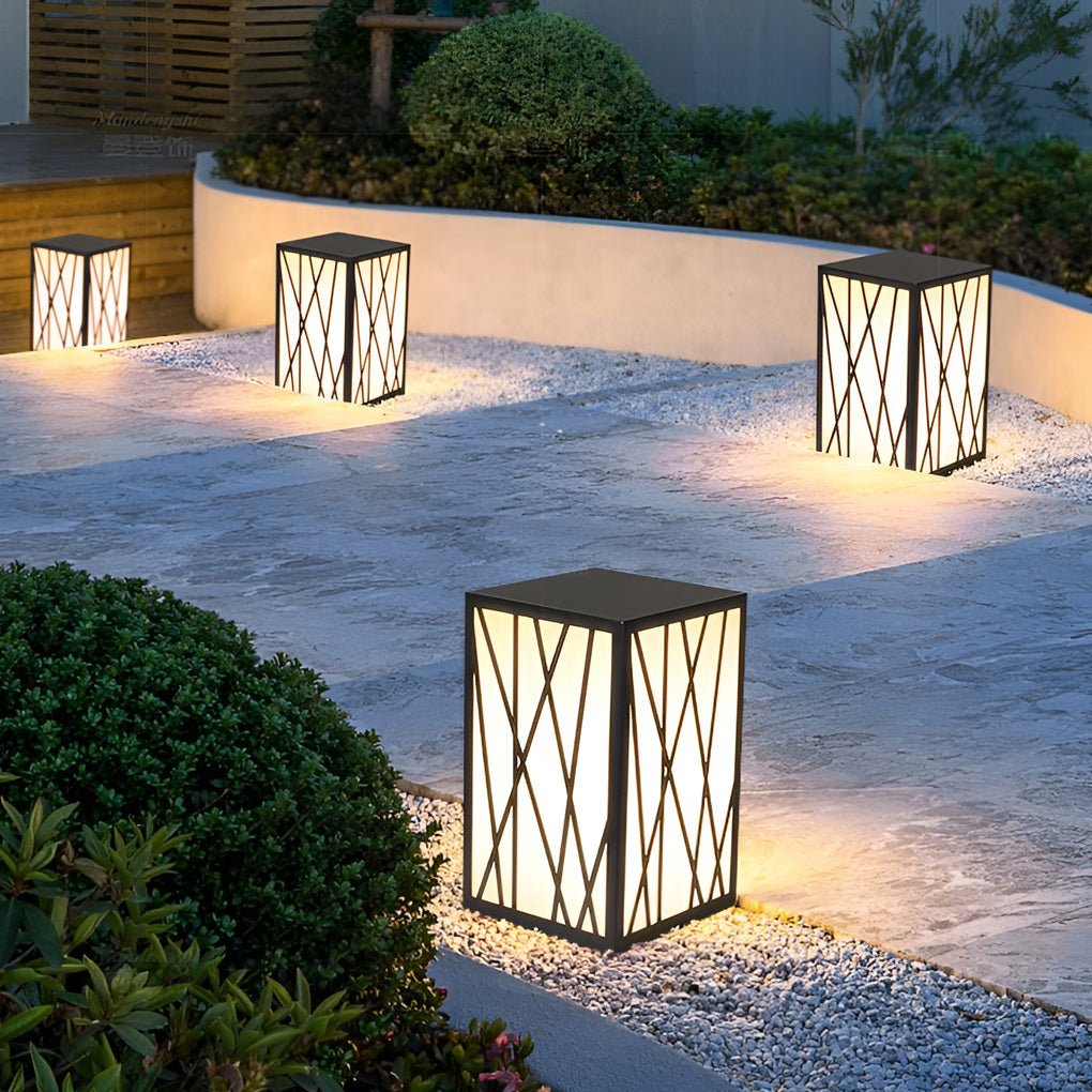 20w square solar led bollard lights featuring linear pattern lampshades