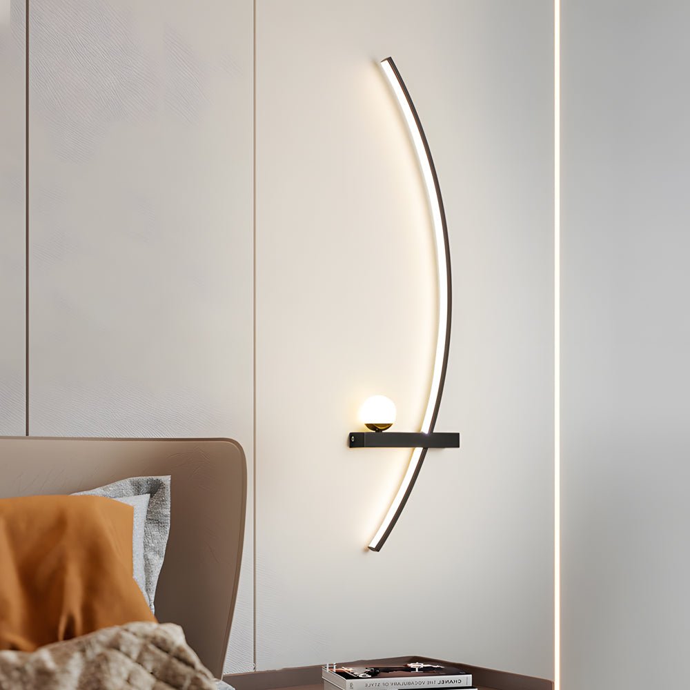 21" Curved Strip Linear Wall Sconce — Black Iron, LED, 3-Step Dimming (3000K/4500K/6000K), Hardwired