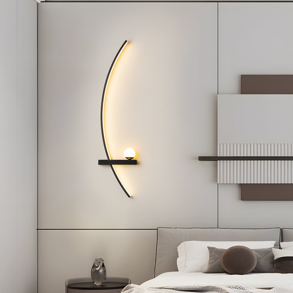 21" Curved Strip Linear Wall Sconce — Black Iron, LED, 3-Step Dimming (3000K/4500K/6000K), Hardwired