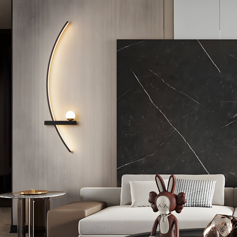 21" Curved Strip Linear Wall Sconce — Black Iron, LED, 3-Step Dimming (3000K/4500K/6000K), Hardwired