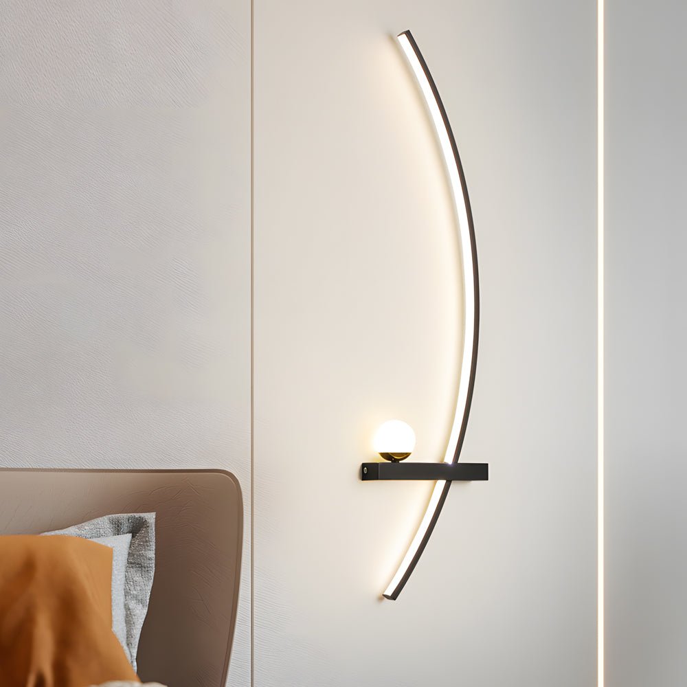 21" Curved Strip Linear Wall Sconce — Black Iron, LED, 3-Step Dimming (3000K/4500K/6000K), Hardwired