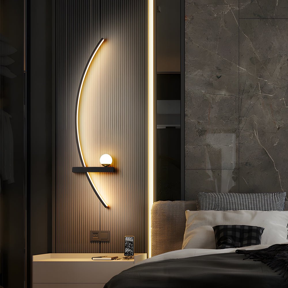 21" Curved Strip Linear Wall Sconce — Black Iron, LED, 3-Step Dimming (3000K/4500K/6000K), Hardwired