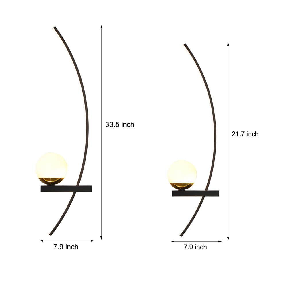 21" Curved Strip Linear Wall Sconce — Black Iron, LED, 3-Step Dimming (3000K/4500K/6000K), Hardwired