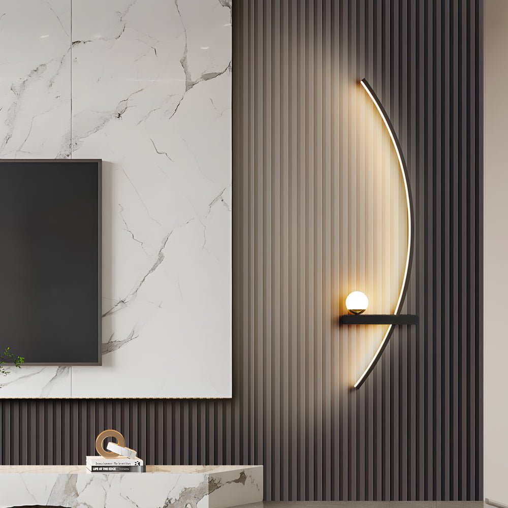 21" Curved Strip Linear Wall Sconce — Black Iron, LED, 3-Step Dimming (3000K/4500K/6000K), Hardwired