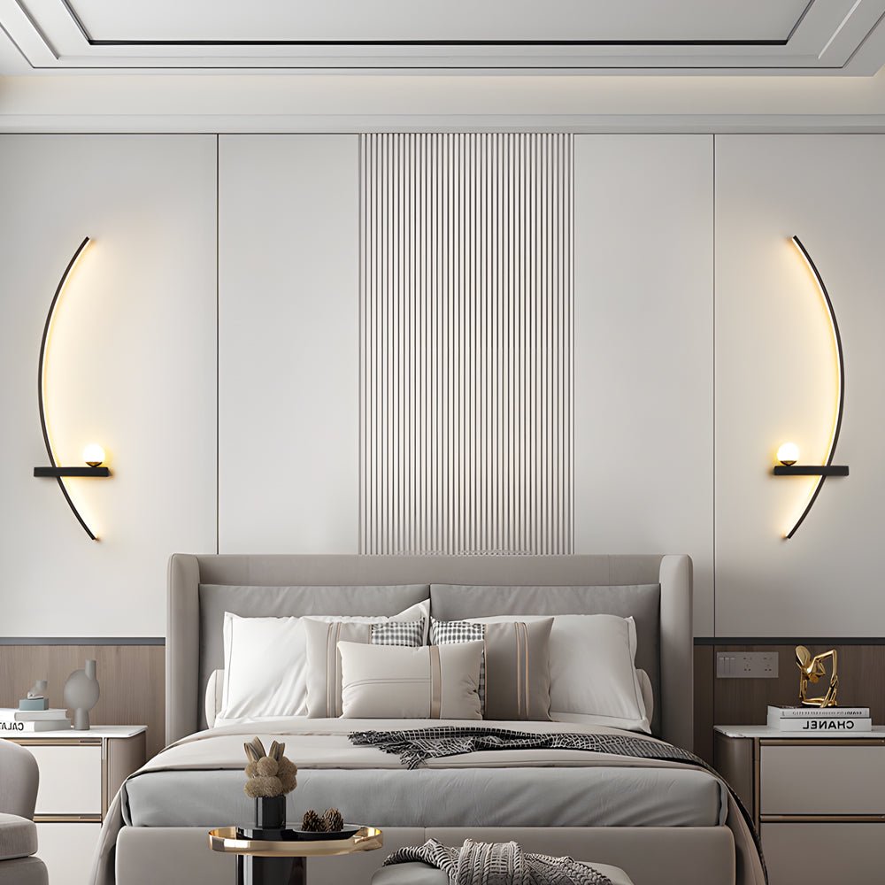 21" Curved Strip Linear Wall Sconce — Black Iron, LED, 3-Step Dimming (3000K/4500K/6000K), Hardwired