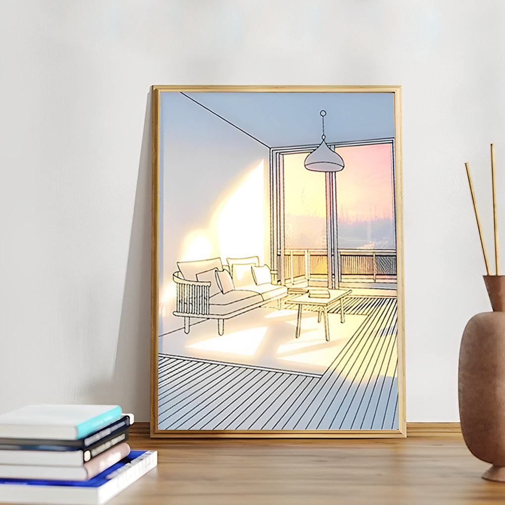Sunshine LED Wall Art Night Light — Wood and Acrylic Frame, Touch Dimmable, 13" × 9", Rechargeable