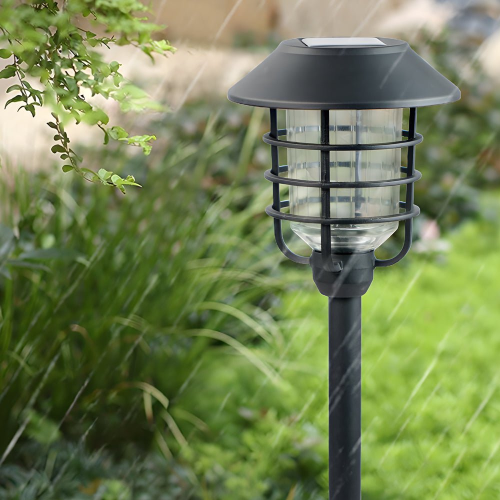 228 inch solar pathway lights featuring hat top and wire circled lampshade
