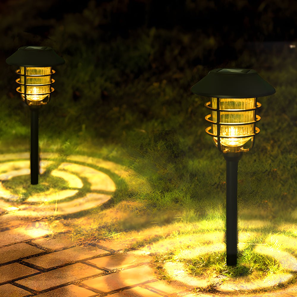 22.8-Inch Solar Pathway Lights Featuring Hat Top and Wire-Circled Lampshade
