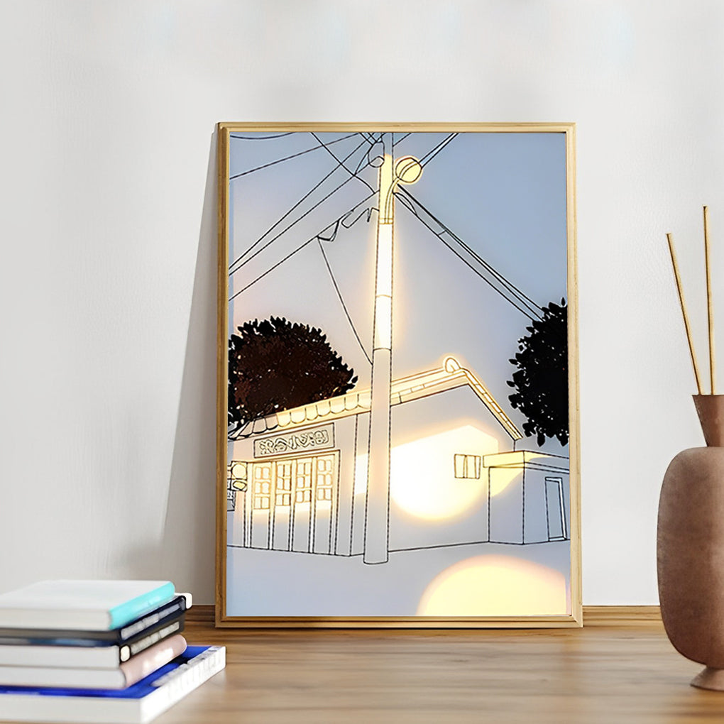 Sunshine LED Wall Art Night Light — Wood and Acrylic Frame, Touch Dimmable, 13" × 9", Rechargeable