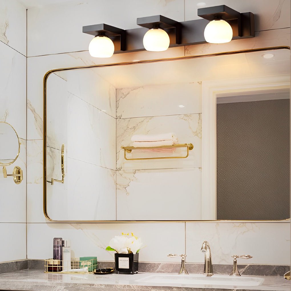 2/3-Light Bathroom Vanity Light — Walnut Wood and Iron, Adjustable Spotlight or Fixed Glass Dome Shades, G9, Hardwired