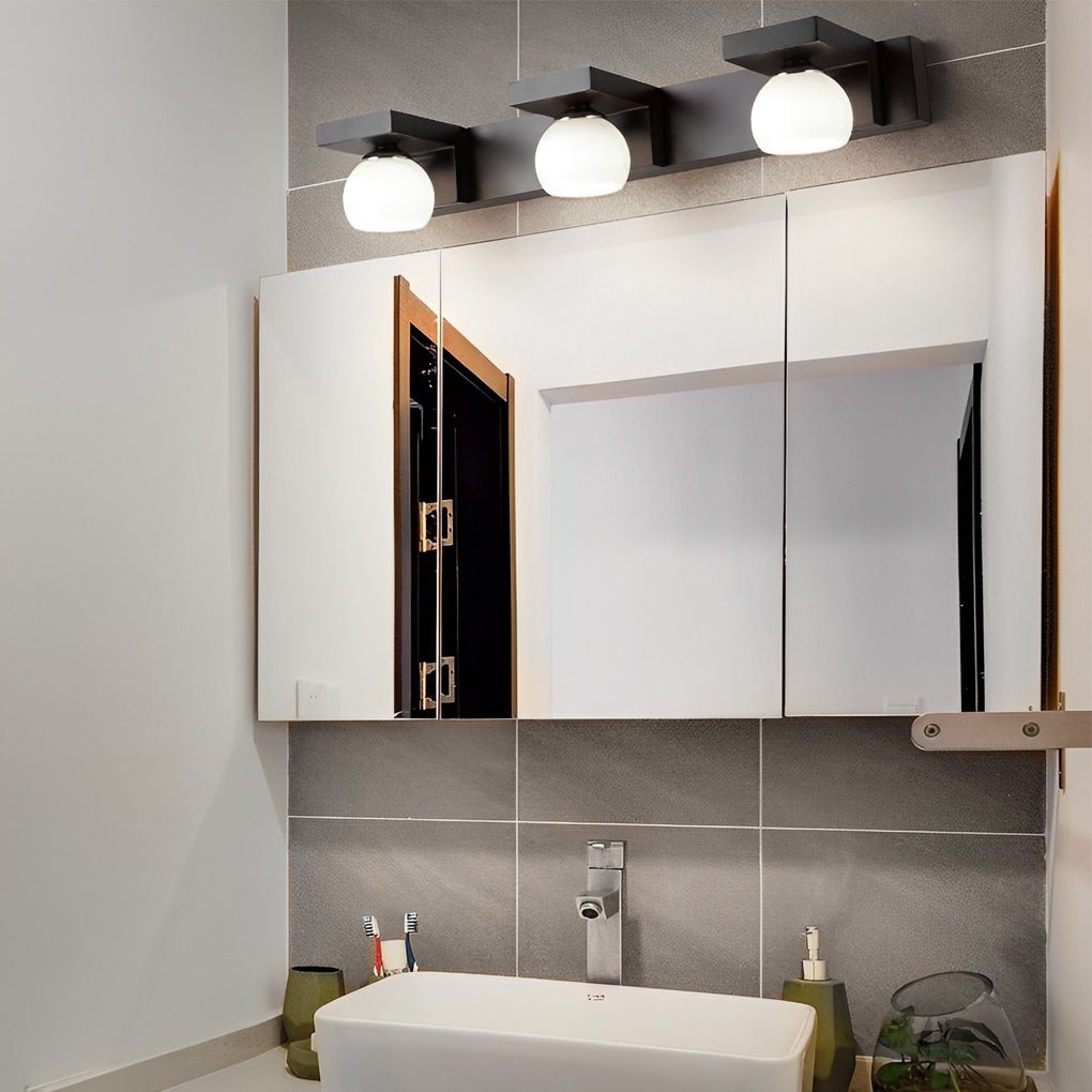 2/3-Light Bathroom Vanity Light — Walnut Wood and Iron, Adjustable Spotlight or Fixed Glass Dome Shades, G9, Hardwired