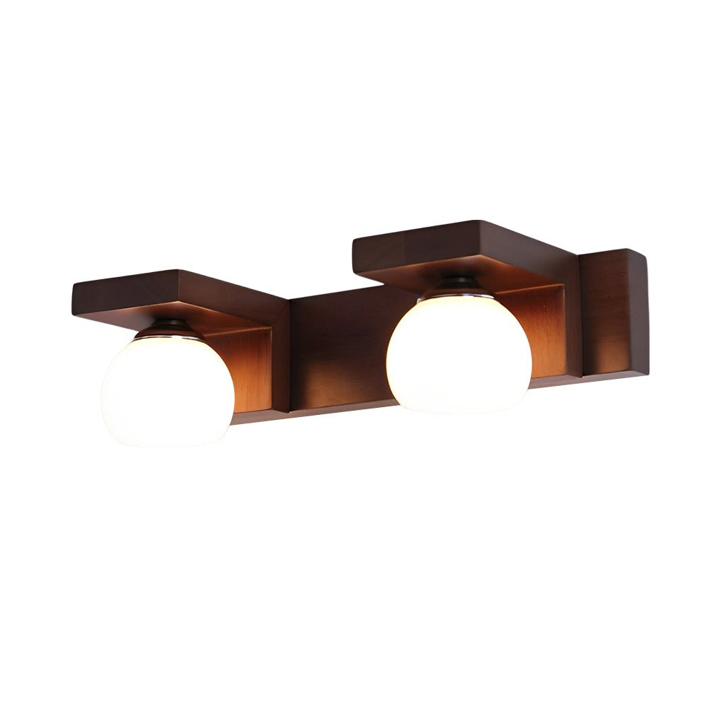 2/3-Light Bathroom Vanity Light — Walnut Wood and Iron, Adjustable Spotlight or Fixed Glass Dome Shades, G9, Hardwired