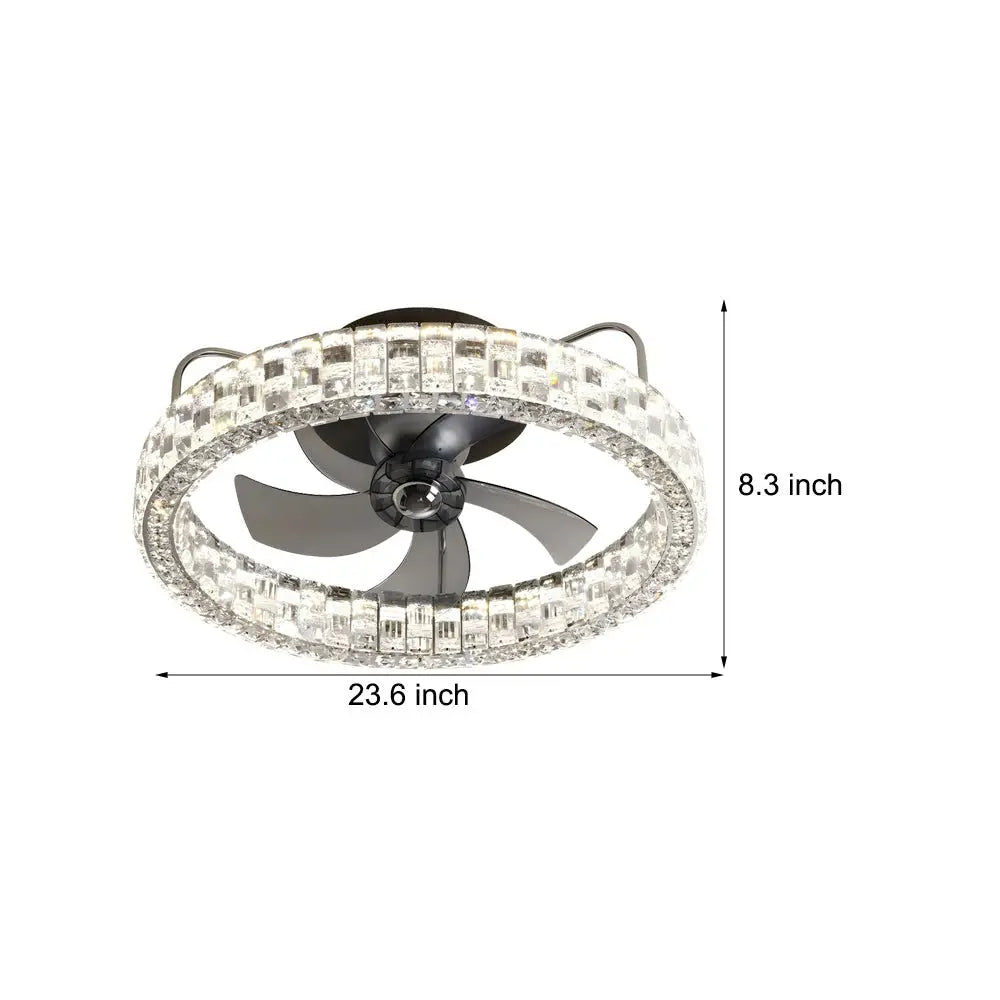23.6-Inch Crystal LED Semi-Enclosed Low Profile Ceiling Fan Luxe