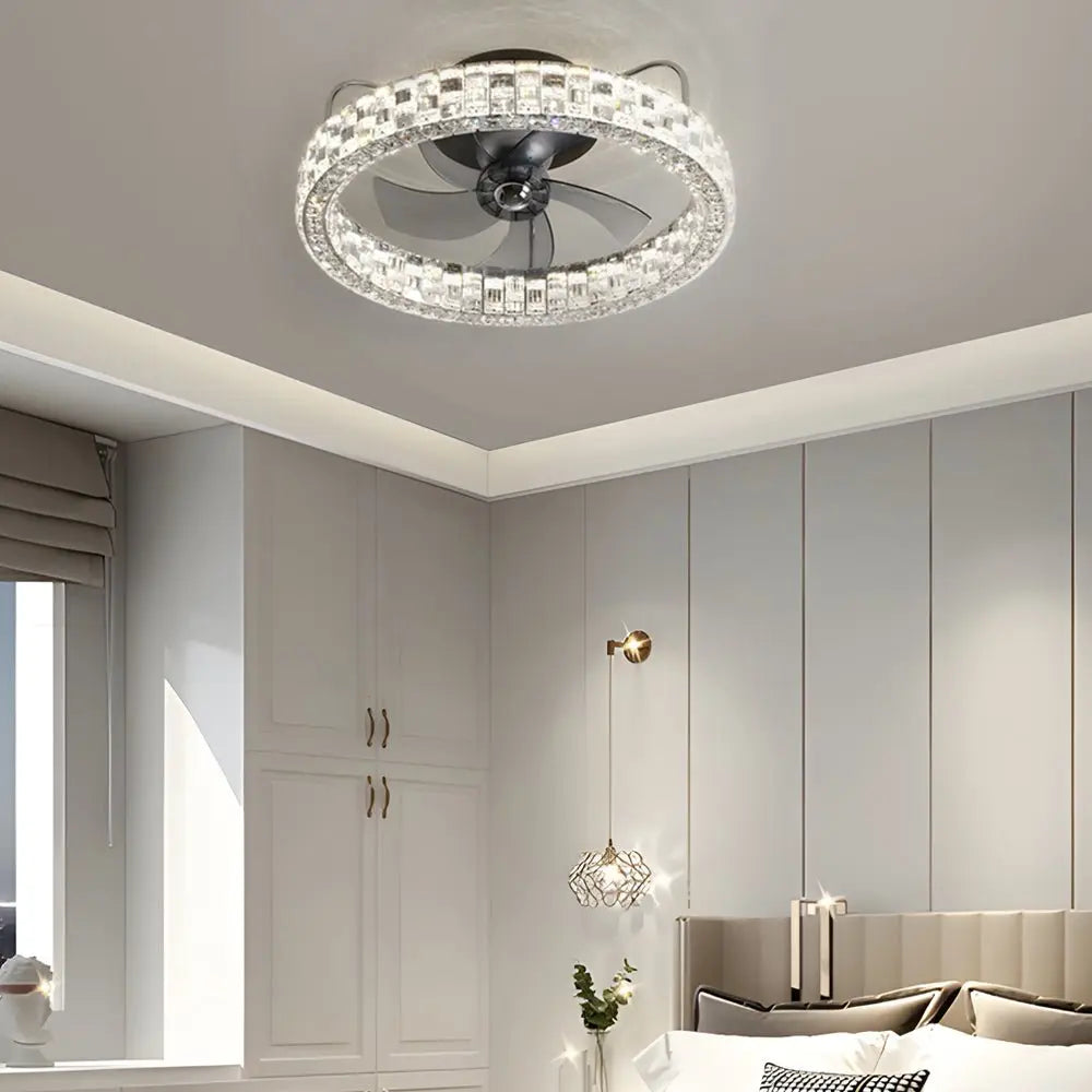 23.6-Inch Crystal LED Semi-Enclosed Low Profile Ceiling Fan Luxe