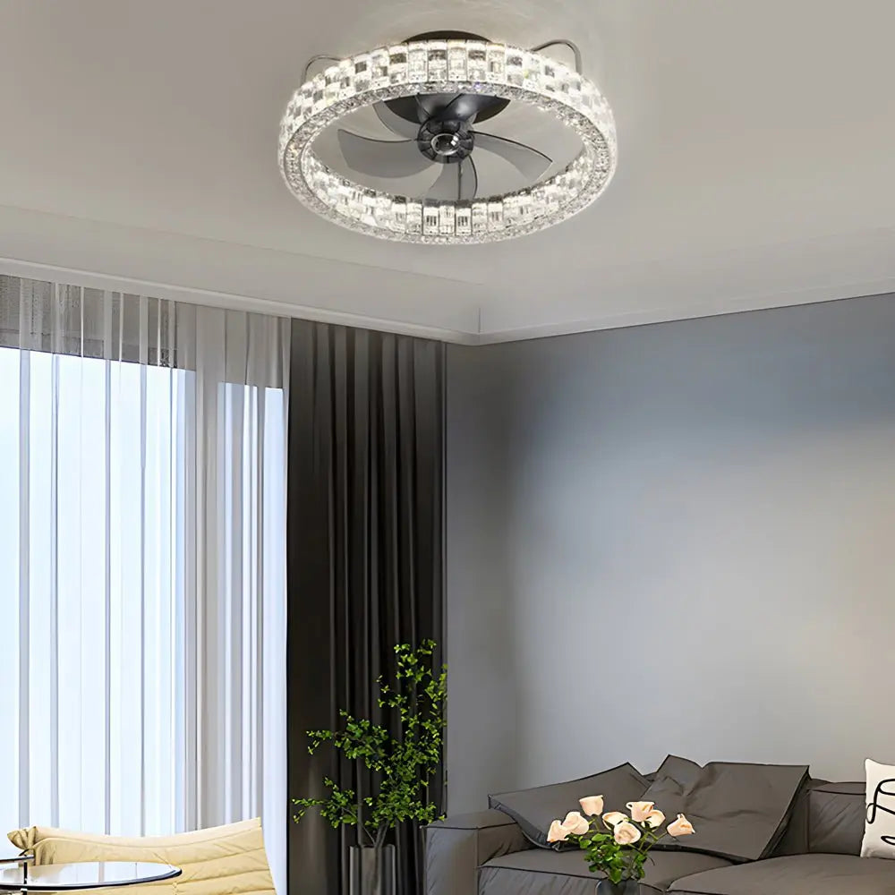 23.6-Inch Crystal LED Semi-Enclosed Low Profile Ceiling Fan Luxe
