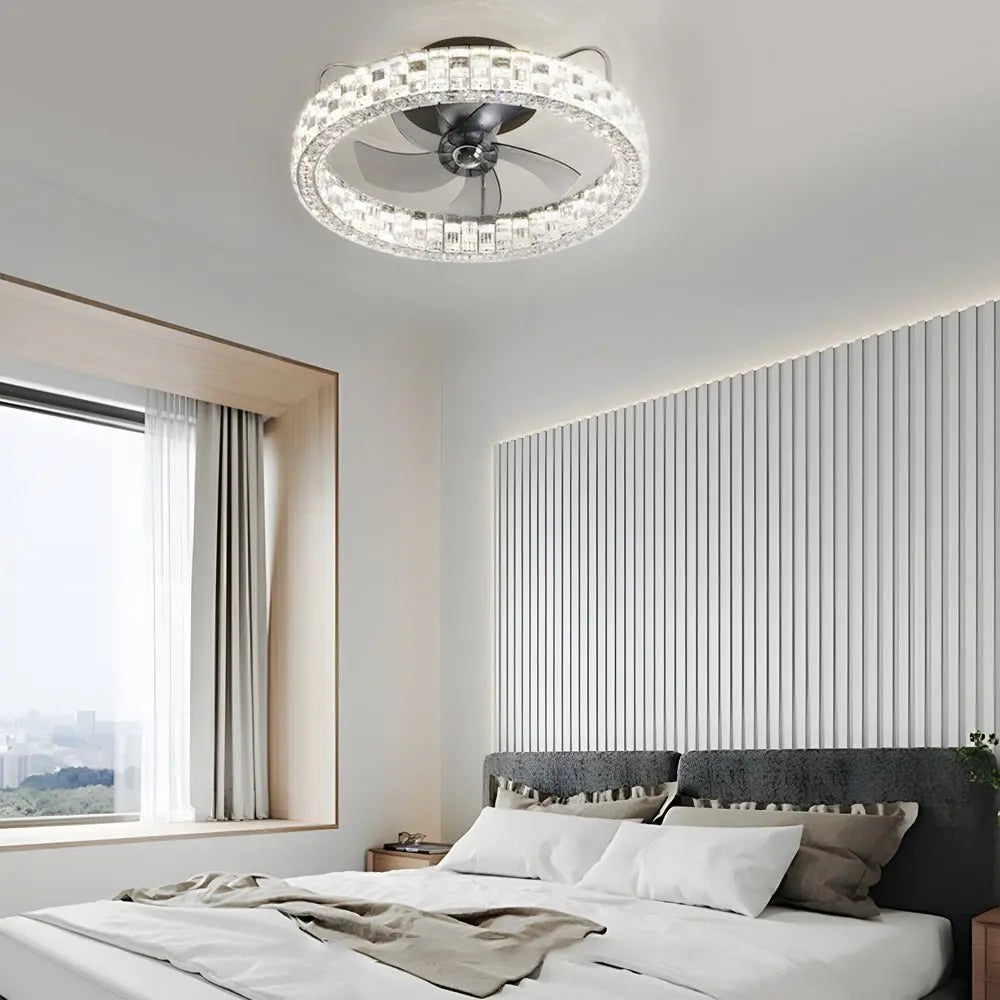 23.6-Inch Crystal LED Semi-Enclosed Low Profile Ceiling Fan Luxe