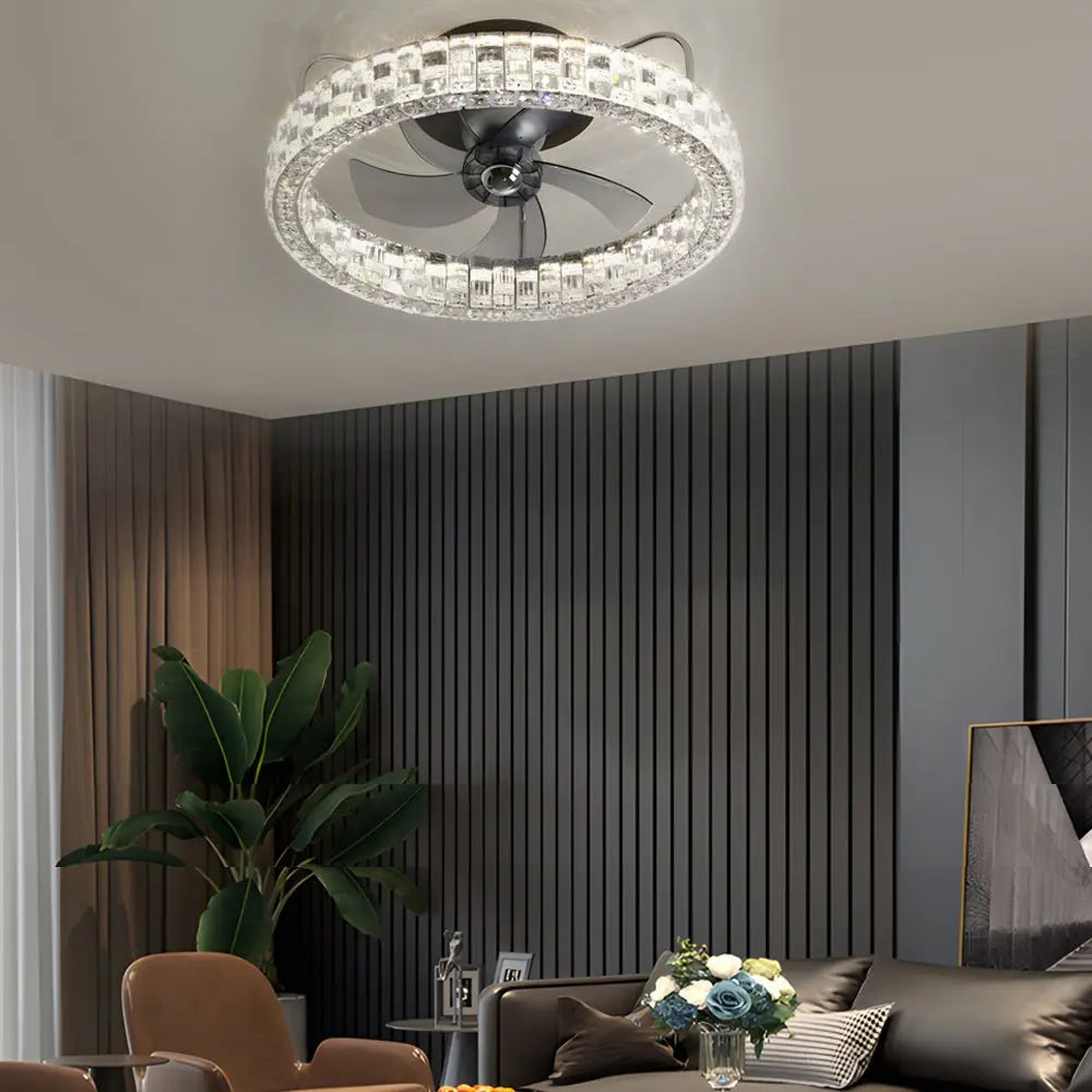 23.6-Inch Crystal LED Semi-Enclosed Low Profile Ceiling Fan Luxe