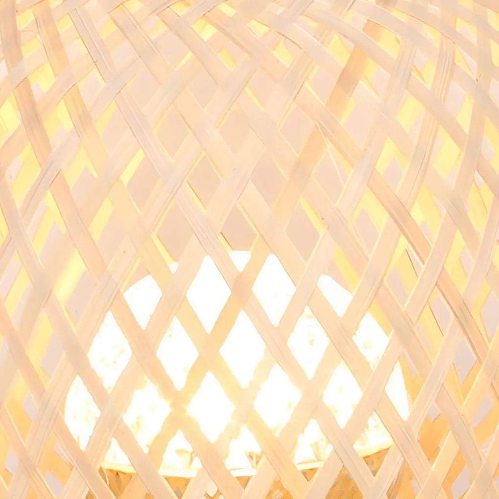 Portable Rustic Bamboo Lantern Table Lamp with Handle - Woven Design Luxe