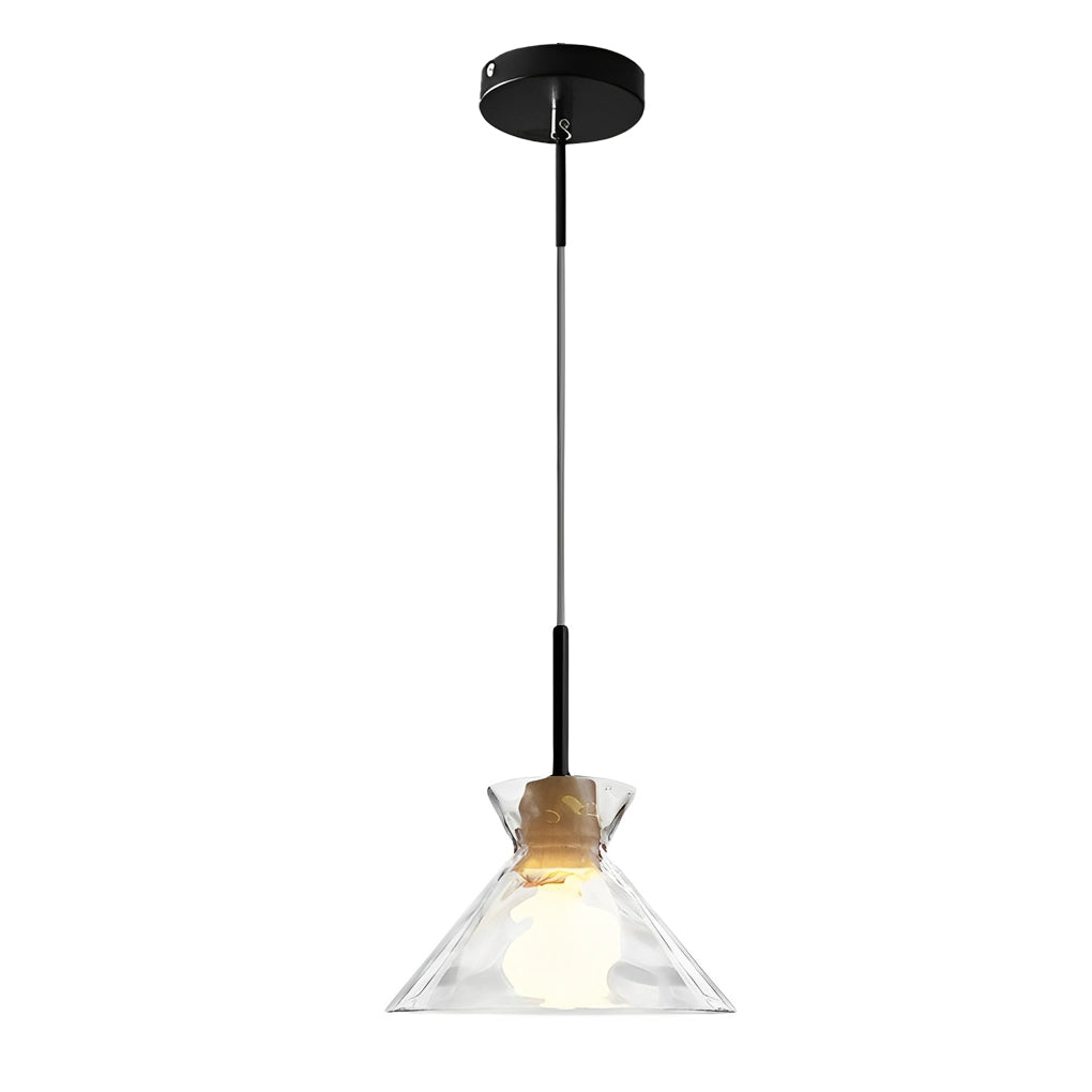 Round Glass and Wood Mini Pendant — Modern Minimalist, 3000K Warm White, Adjustable 59" Cord