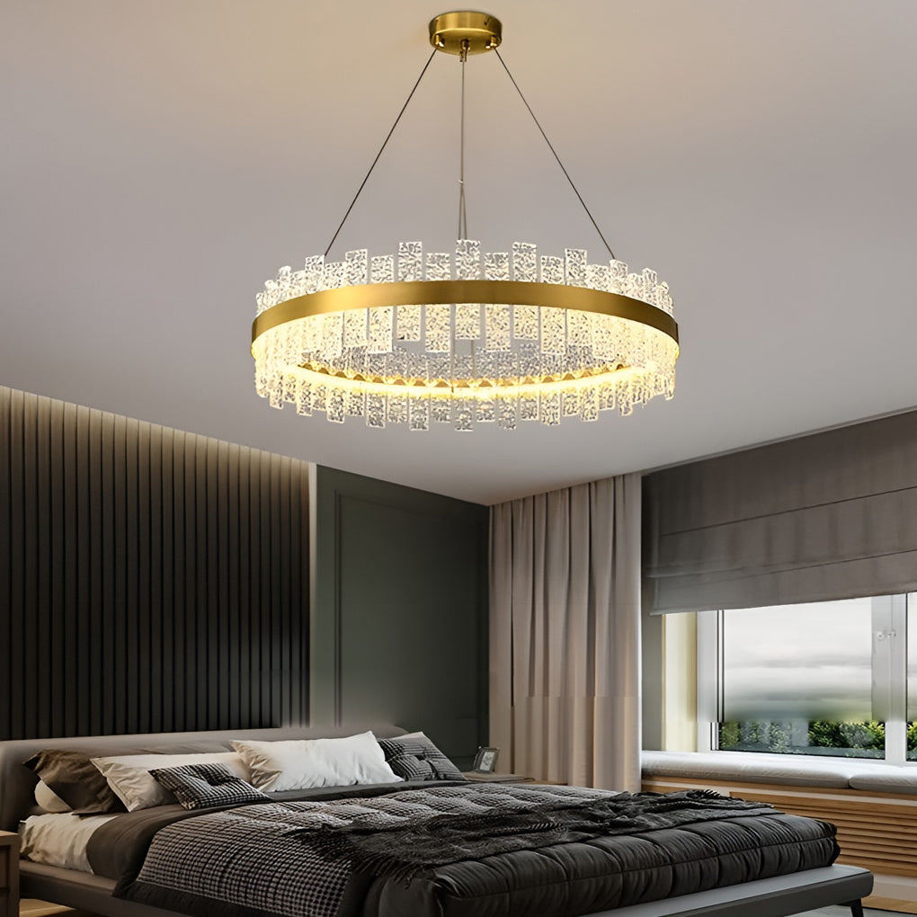Round Crystal Chandelier — Gold Polished Metal and Glass, 3-Step Dimming, 48W–96W, 16"–31"