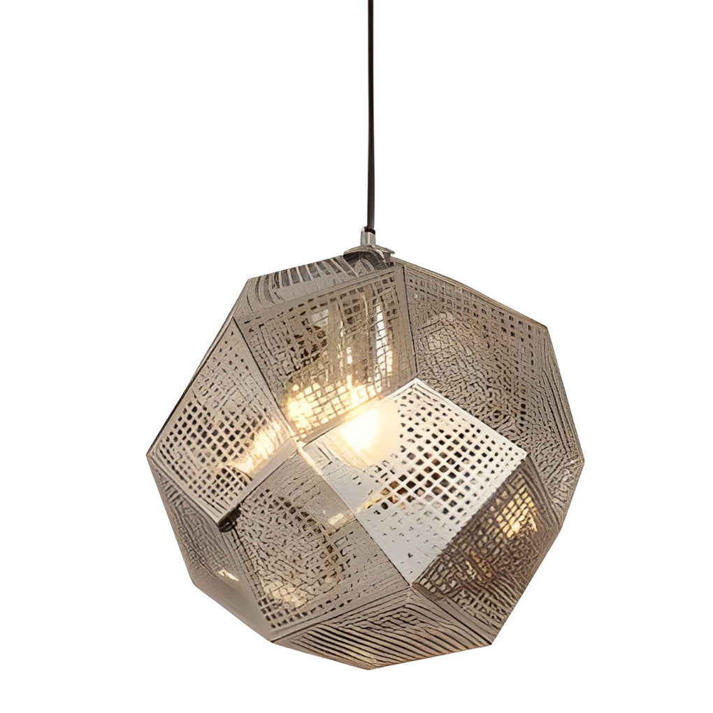 Postmodern Geometric Round Pendant Chandelier — Electroplated Stainless Steel, Hollow Pattern, Silver / Gold / Rose Gold