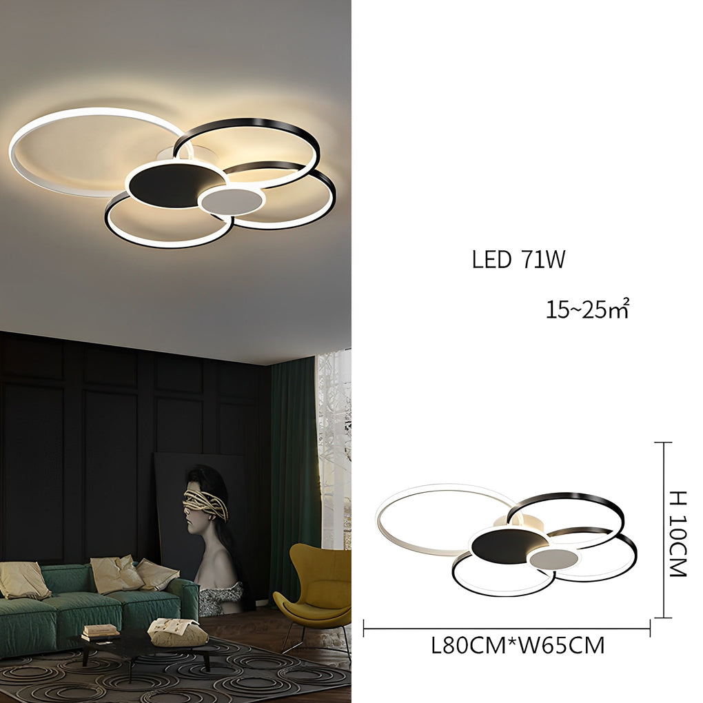 Cluster Circle LED Flush-Mount Ceiling Light — Acrylic & Silica Gel, 3-Step Dimming, Remote Control, 2- or 4-Light