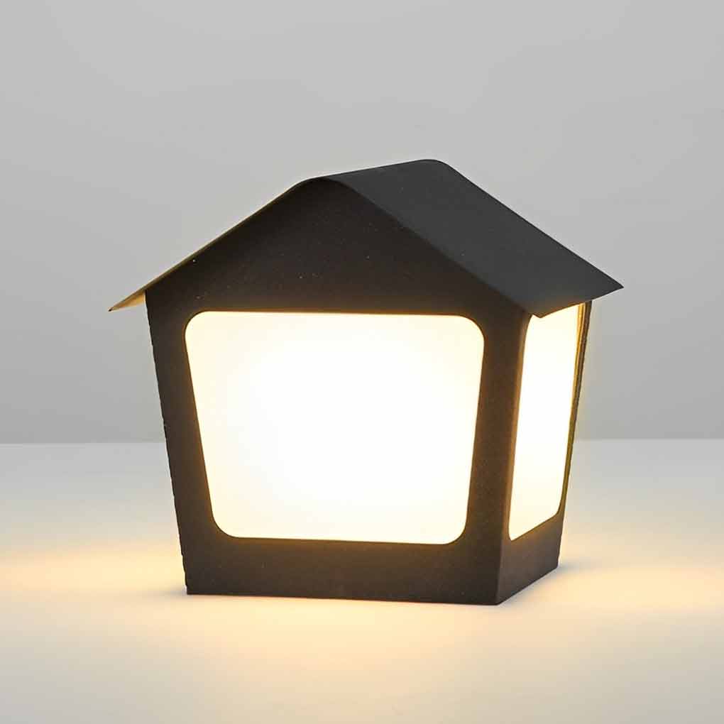Cottage-Shaped Outdoor Pillar Light — Stainless Steel & Acrylic, Solar / Hardwired, LED, IP54, Warm White 3000K