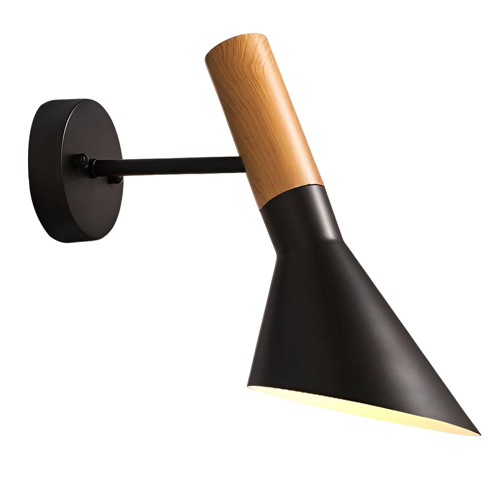 Retro Industrial Plug-in Wall Sconce — Wood and Iron, E27 LED, 12", Black or White